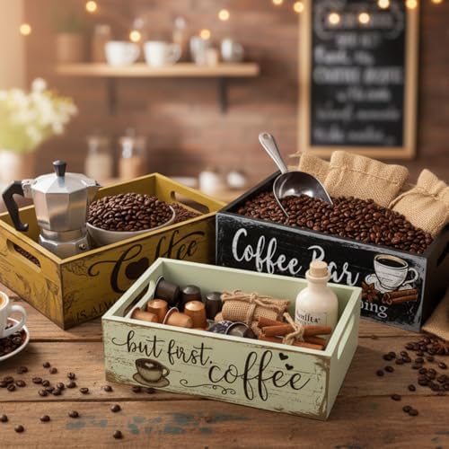 3 Pcs Vintage Wooden Box with Words Coffee Bar Love Is Brewing - Image 4