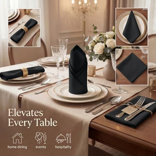 Urban Villa Hemstitch Cloth Dinner Napkins Cotton 20”x20” (Set of 12)-Black - Image 2