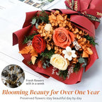 Lewondr Preserved Flowers Bouquet, Orange Rose Forever Flowers for Delivery - Image 3