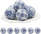 6 Pc Decorative Blue Balls Chinoiserie Ball Ceramic Orbs for Centerpiece Bowls Tray Bowl Basket Gifts for Vases Dining Table Christmas Halloween Wedding Party Decoration(B) by CXMpapali