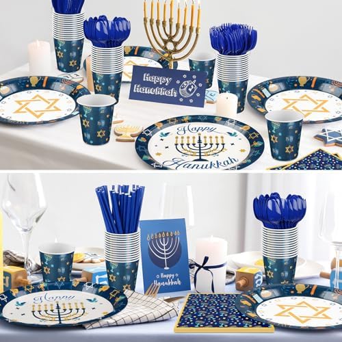 Hushee 400 Pcs Hanukkah Party Supplies Star Menorah Dreidel Tableware Set - Image 4
