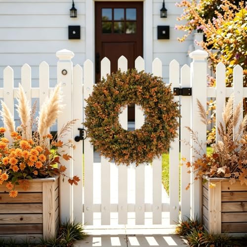 U'Artlines 24inch Fall Front Door Wreaths Harvest Boxwood Wreaths Orange - Image 4