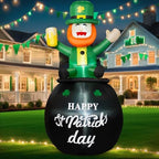 B&D 6FT St Patricks Day Inflatables Outdoor Decorations, Blow Up Leprechaun Holds Beer Cup Sitting on Pot of Gold Built-in LED Lights, St Patricks Day Decorations for Irish Day Yard Garden Lawn Decor by BD