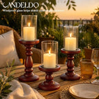 Candeldo Wooden Hurricane Candle Holders Pillar: Mid Century Modern Brown - Image 4