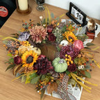 Fall Wreaths for Front Door 24 Inch Autumn Wreath with Pumpkins, Sunflowers - Image 2