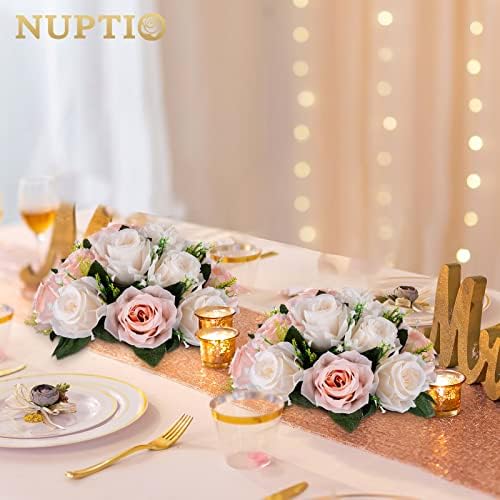 NUPTIO Flower Balls for Wedding Centrepieces - 10 Pcs 9.5in Diameter Artificial Flower Ball Arrangement Bouquet Peachy Pink & Creamy White Fake Rose Flowers Party Centerpieces for Weddings Tables - Image 4