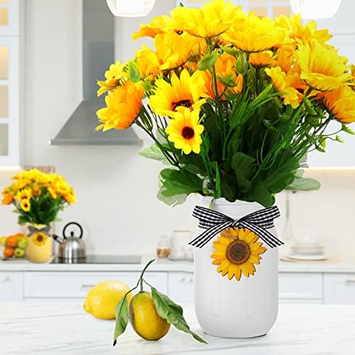 Lyrow 6 Pack Mason Jar Table Centerpiece Faux Christmas Berry Sunflower Lemon and Bell Kitchen Spring Summer Winter Farmhouse Decoration for Home Kitchen Tiered Tray Decoration(Sunflower Style) - Image 6