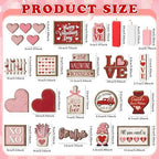 Moucuny 24 Pcs Vintage Farmhouse Valentine's Day Tiered Tray Decor Set Heart Wooden Valentine Table Centerpieces Love Heart XOXO Wooden Signs for Home Decor - Image 4