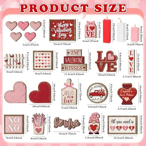 Moucuny 24 Pcs Vintage Farmhouse Valentine's Day Tiered Tray Decor Set Heart Wooden Valentine Table Centerpieces Love Heart XOXO Wooden Signs for Home Decor - Image 4
