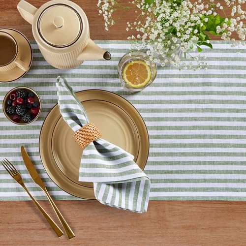 Solino Home 100% Pure Linen Table Runner, 14 x 144 in, Green, Amalfi Stripe - Image 3