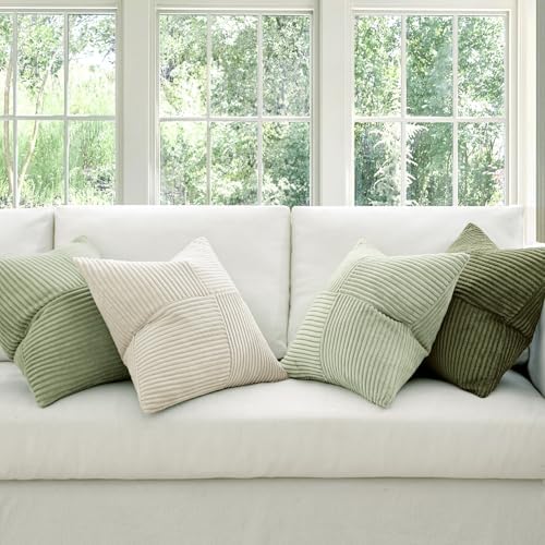 MIULEE Summer Light Green Decorative Throw Pillow Covers 20x20 Inch Set of 4 Boho Farmhouse Cushion Covers Mordern Classic Pillow Cases Soft Corduroy Gradient Home Decor for Couch Sofa Living Room Bed - Image 2