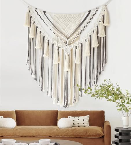 Jakalin Macrame Wall Hanging Grey Panels Boho Wall Art 31" Wx39 L - Image 3