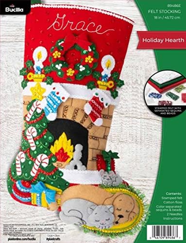 Bucilla Felt Applique 18" Stocking Making Kit, Holiday Hearth, Perfect for DIY Arts and Crafts, 89486E by Bucilla