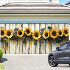 ANNA QUEEN Sunflower Garland Garage Door Banner 6 x 13FT, Rustic Sunflowers with Wooden Fence, Outdoor Spring and Summer Decoration for Garden Parties Home Decor - Image 2