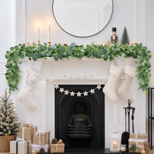 N&T NIETING 8 Pack Artificial Eucalyptus Leaf Garland, Faux Greenery Garland Decor 6 FT Summer Garlands, Fake Hanging Vines for Wedding Decoration Table Mantle - Image 4
