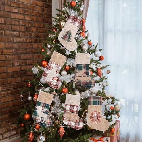 LUBOT New 5 Pack Christmas Stocking 20" Red Green Plush Plaid Mix and Match Classic Rustic Farmhouse Country Cotton Fireplace Hanging Xmas Stockings Decorations for Family Holiday Season Decor - Image 6