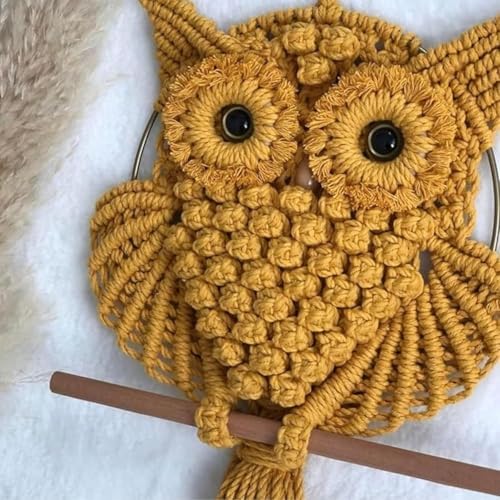 Bohemian Owl Macramé Wall Hanging Pack Of 2-12 x 23 Inch - Handcrafted Boho Home Décor with Natural Elements - Boho Chic Accent for Home, Office, or Living Room (Mustard) - Image 4
