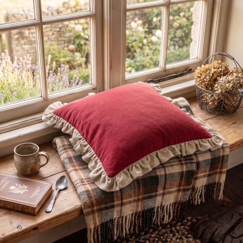 patdrea Vintage Red Linen Throw Pillow Covers,Set of 2,22"x22"-Kubum - Image 3
