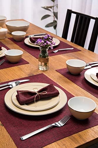 Solino Home 100% Linen Placemats Red Garnet, Athena 14 x 19 in, Set of 4 - Image 3