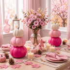 Marsui 2 Set 11.8'' Pink Stacked Pumpkins Breast Cancer Awareness Decor - Image 6