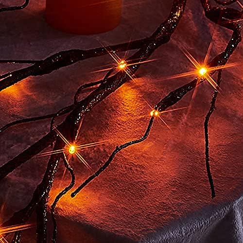 Hairui Lighted Halloween Garland with 48L Orange and Purple Bi-Color LED Lights 8 Functions, Black Glittered Garland Lights Battery Operated 6FT for Indoor Outdoor Halloween Party Decoration - Image 3