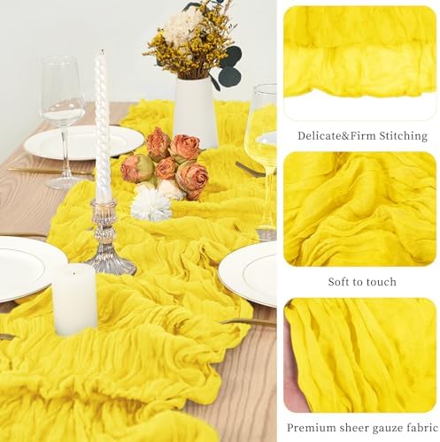 20 Pack Yellow Cheesecloth Table Runner 10Ft Boho Gauze Long Romantic Sheer Fabric for Wedding Party Bridal Shower - Image 4