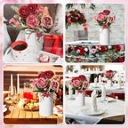 Domensi 6 Sets Wedding Centerpiece for Table Decoration Burgundy&Dusty Pink&Creamy Artificial Fake Rose Flower with Metal Vase Faux Silk Rose Bouquet Floral Arrangement for Bridal Shower Home Dining - Image 6