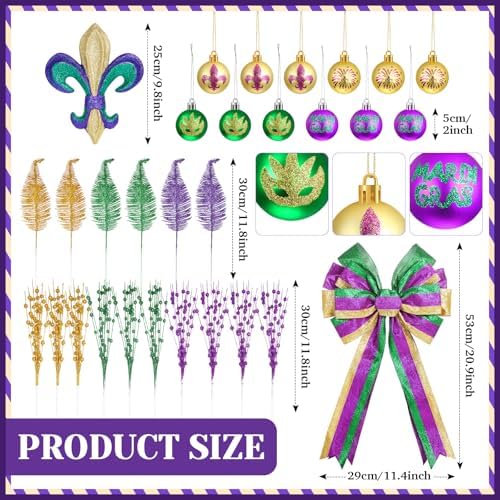 Halfchet 43 Pcs Mardi Gras Tree Decoration Mardi Gras Tree Hanging Ornament Carnival Purple Green Gold Decoration for Carnival Party Decor - Image 2