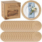 36 Pack 12IN Round Woven Placemats, Natural Bulrush Boho Farmhouse Mats by COSINIA