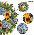 HipTree 24 Inch Spring Summer Wreath for Front Door,Hydrangeas Sunflowers - Image 3