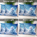 Batmerry Snowman Blue Scarf Throw Pillow Covers, Moon Snowflakes Pine Sun Decorative Pillow Covers Digital Printing Blended for Couch Sofa Bed Invisible Zipper 24X24 in(Set of 2) - Image 7