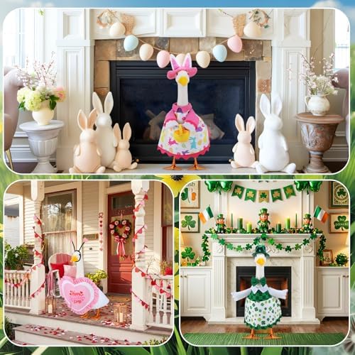 Abbylike 3 Set St. Patrick's Day Porch Goose Outfits Easter Spring Yard Goose Clothes Valentine's Day Lawn Costume for 23 Inch Cement Patio Garden Outdoor Statue Decor - Image 5