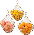 MyGift Set of 3, Farmhouse Copper Metal Wire Mesh Wall Hanging Baskets, Wall-Mounted Storage Basket, Decorative Kitchen Fruit Wall Basket Produce Holder - Image 7