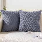 Pallene Fall Blue Grey Faux Fur Throw Pillow Covers 24x24 Set of 2 by PALLENE
