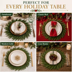 Christmas Round Placemat Set of 6 Artificial Norfolk Wreath Charger - Image 6