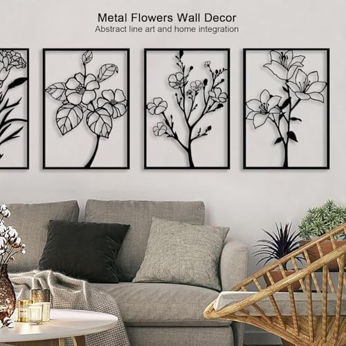 Metal Flower Wall Decor Art Living Room, Black Floral Wall Art Home Decor - Image 2