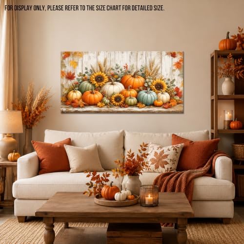 WAXWHELK Pumpkin Fall Canvas Wall Art, Pumpkin Sunflowers Wheat Stalks Maple Leaves Harvest Painting Pictures, Rustic Farmhouse Autumn Thanksgiving Artwork for Living Room Decor (30"x60") - Image 2