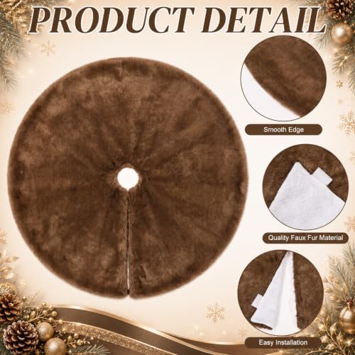 Viorawhite Brown Christmas Tree Skirt, 48 Inch Faux Fur Tree Skirts - Image 3