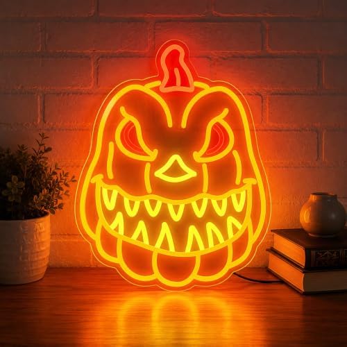 Pumpkin Neon Sign for Wall Decor, Spooky Pumpkin LED Wall Light, Fall Decor for Bedroom – USB Powered Dimmable Accent for Kids’ Room, Game Room, Bar, Halloween Party, Seasonal Holiday Gift - Image 2