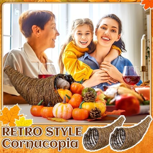 Dandat Thanksgiving Cornucopia Basket, Horn of Plenty Table Decor, 2 Pcs - Image 4