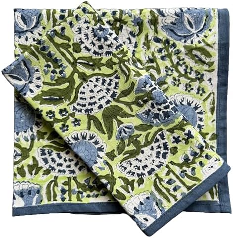 ATOSII Amara 100% Cotton Summer Dinner Napkins, Block Print, Durable Linen for Everyday Use, Weddings, Parties, Outdoors I 20 X 20 Inches, Set of 4 I Farmhouse Grandmillennial Coastal Table Decor - Image 2
