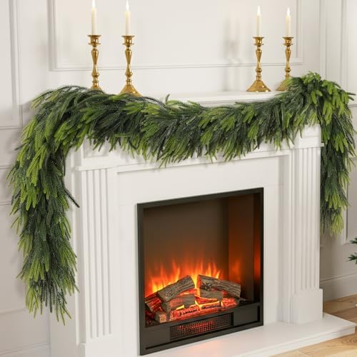 N&T NIETING 9FT Christmas Norfolk Pine Garland Real Touch Artificial Greenery Garlands Faux Winter Garland for Mantle Fireplace Table Stair Front Door Indoor Outdoor Holiday Xmas Decorations (1 Pcs) by NTNIETING