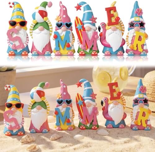 6 Pcs Summer Gnome Figurines Resin Decoration by ShinyRelief