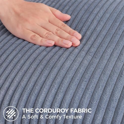 Mecatny Corduroy Decorative Throw Pillow Covers 26x26 Set of 2 Blue Grey - Image 4
