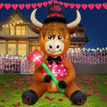 5FT Tall Valentine's Day Inflatable Highland Cow Holding a Rose, Blow Up Valentine's Day Outdoor Decoration Built-in 3 Led Lights for Wedding Propose Indoor Yard Party Supplies by inslife
