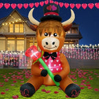 5FT Tall Valentine's Day Inflatable Highland Cow Holding a Rose, Blow Up Valentine's Day Outdoor Decoration Built-in 3 Led Lights for Wedding Propose Indoor Yard Party Supplies by inslife