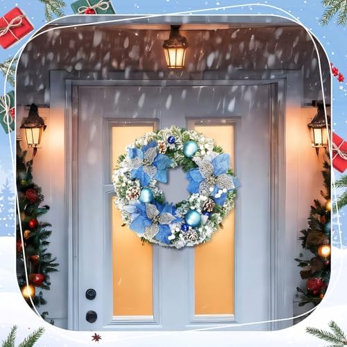 Knitgrip Blue Flower Pre-Lit Christmas Wreaths for Front Door - Image 5