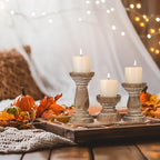 Candle Holder for Pillar Candle Set of 3, Farmhouse Wood Candle Holder, Rustic Wooden Candle Stand, Vintage Small Wooden Candlestick HoldersDecorative for Living Room, Table Centerpiece (Brown) - Image 5