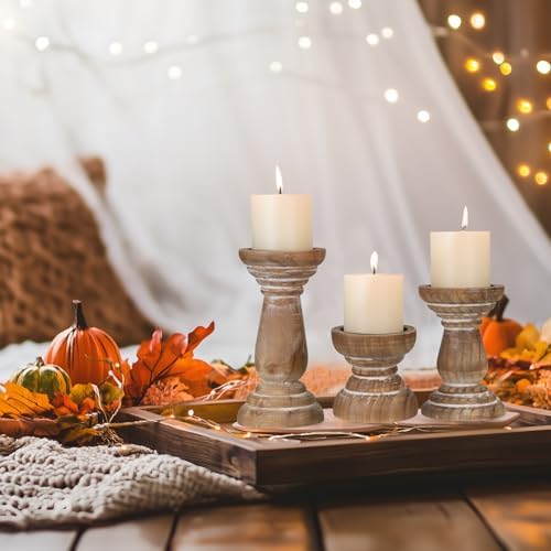 Candle Holder for Pillar Candle Set of 3, Farmhouse Wood Candle Holder, Rustic Wooden Candle Stand, Vintage Small Wooden Candlestick HoldersDecorative for Living Room, Table Centerpiece (Brown) - Image 5