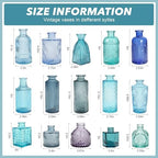 Colored Glass Vases Bulk 32 Pcs - Assorted Vintage Bud Vases for Wedding Centerpieces, Rustic Embossed Glass Bottles for Table Decor, Home Floral Arrangements with Blue Series (2-6 Inch) - Image 3
